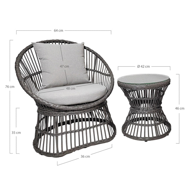 Natal Lounge Set - loungeset, rattan, grijs, incl. kussens