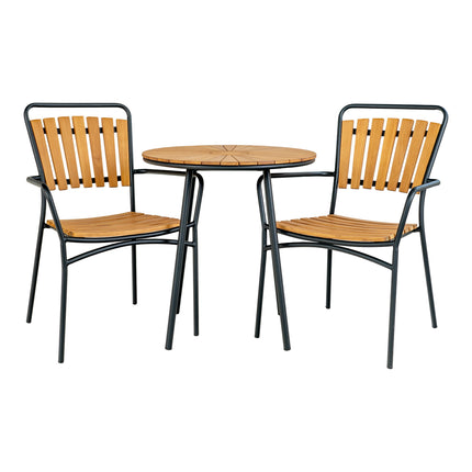Cleveland Bistrotafel - bistrotafel, teakhouten tafelblad, naturel, zwarte poten ø70 x 74 cm