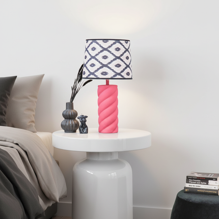 Tafellamp -  Gedraaide Spek - Keramiek - Neon Roze - 12x12x28cm