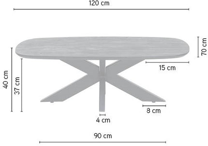 Deense ovale salontafel 120, mangohout glad naturel