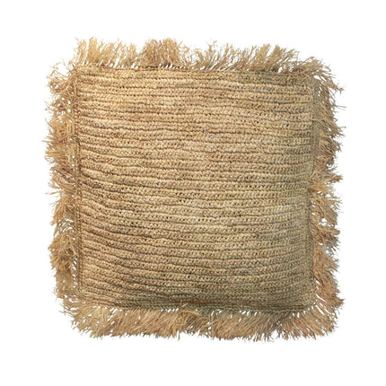 Vierkante raffia kussenhoes - naturel - 60x60 cm