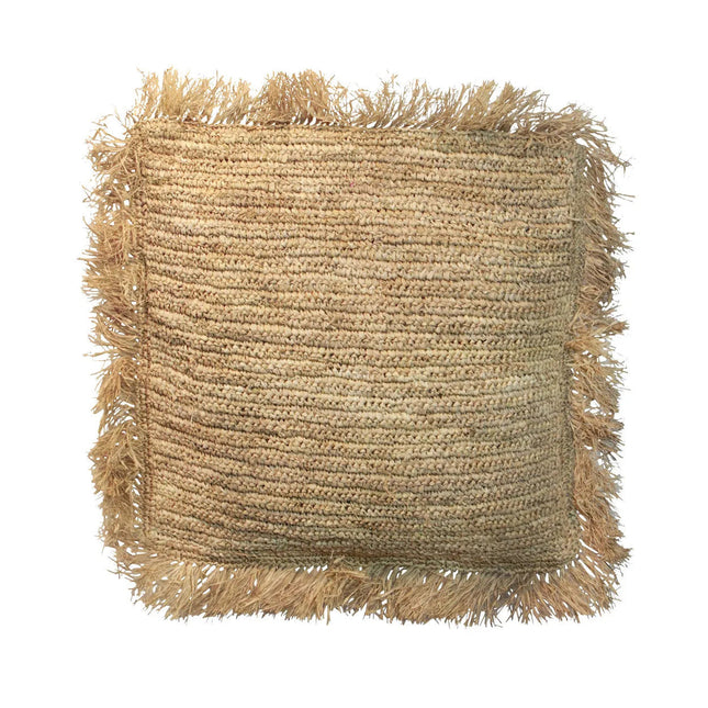 Vierkante raffia kussenhoes - naturel - 60x60 cm