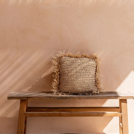 Vierkante raffia kussenhoes - naturel - 60x60 cm