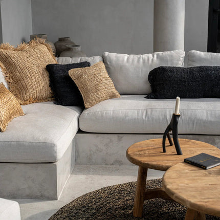 Vierkante raffia kussenhoes - naturel - 60x60 cm