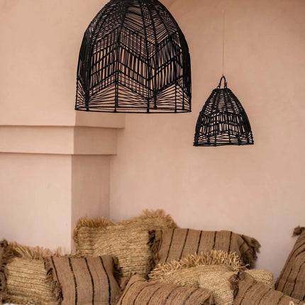 Vierkante raffia kussenhoes - naturel - 60x60 cm