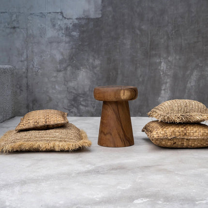 Vierkante raffia kussenhoes - naturel - 60x60 cm