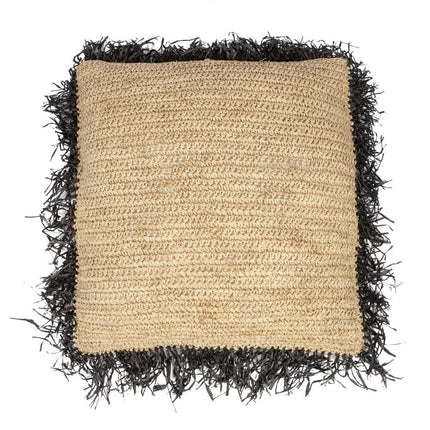 De Raffia Kussenhoes Vierkant - Naturel/Zwart - 60x60