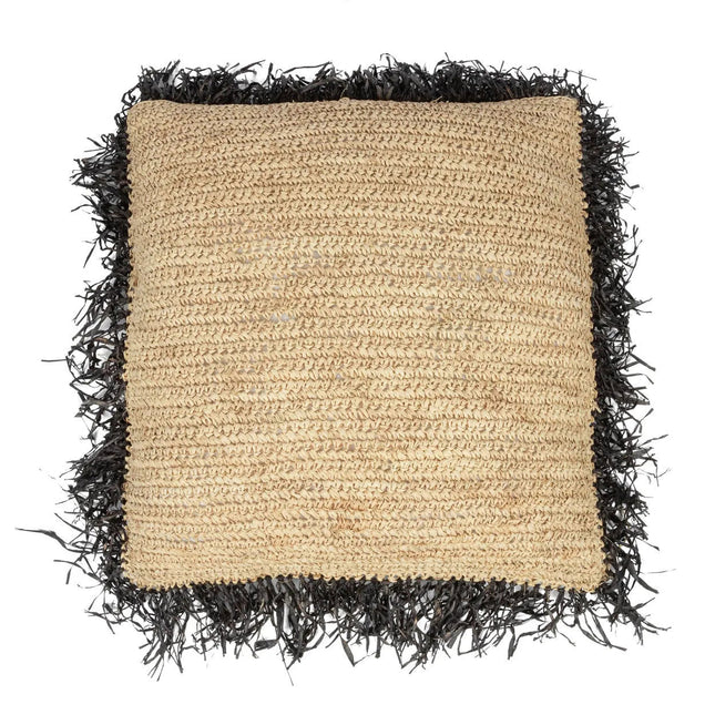 De Raffia Kussenhoes Vierkant - Naturel/Zwart - 60x60