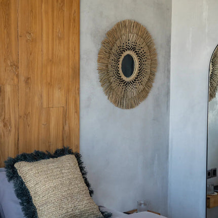 De Raffia Kussenhoes Vierkant - Naturel/Zwart - 60x60