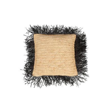 De raffia vierkante kussenhoes - naturel-zwart - 40x40
