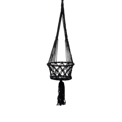 De macramé plantenhouder - zwart - L
