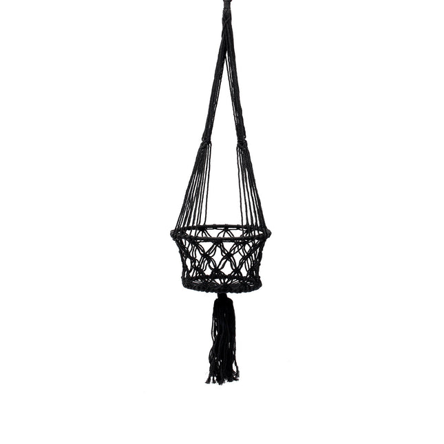 De macramé plantenhouder - zwart - L