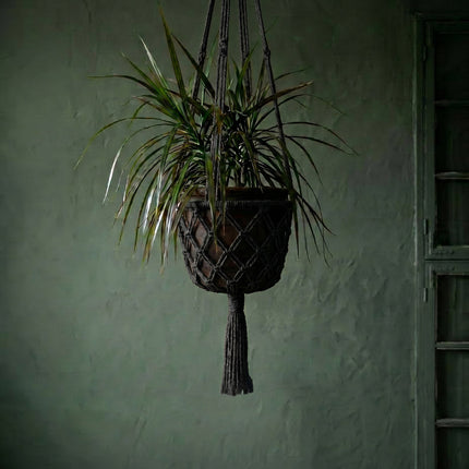 De macramé plantenhouder - zwart - L