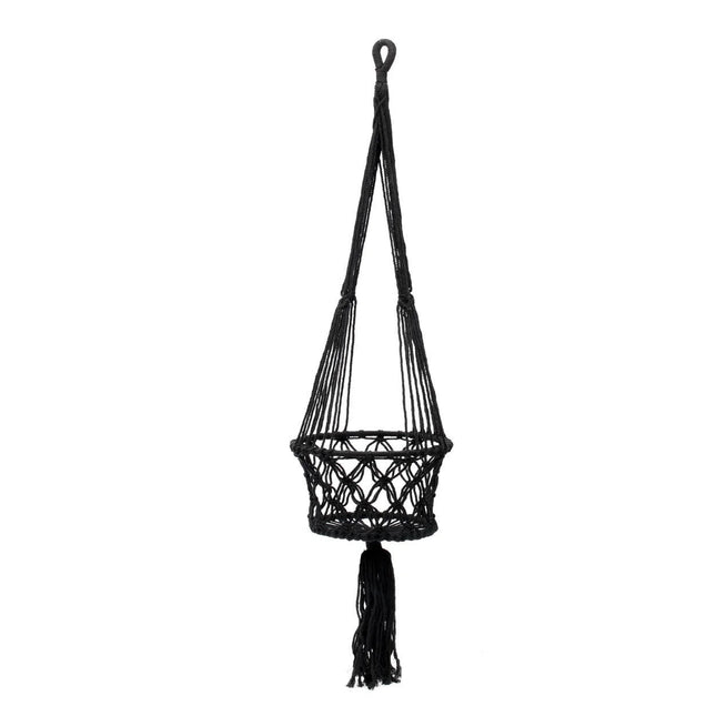 De macramé plantenhouder - zwart - L