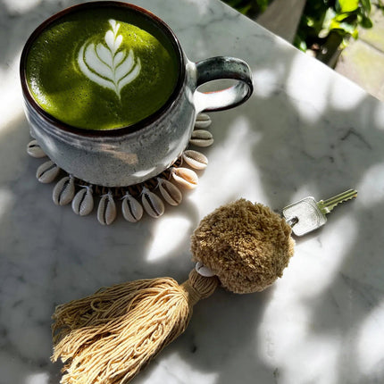 De pompon sleutelhanger - Mocca