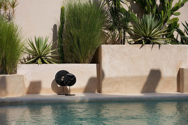 De marmeren schijf op standaard - Zwart - L