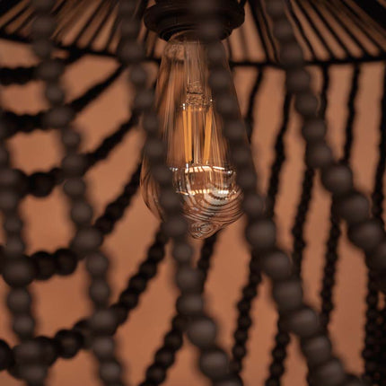 De houten kralenkroonluchter - zwart - L