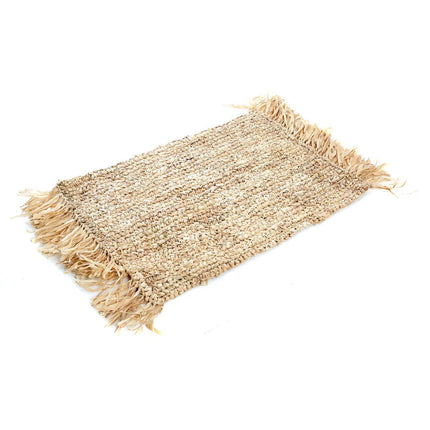 De raffia-placemat met franjes, rechthoekig - naturel