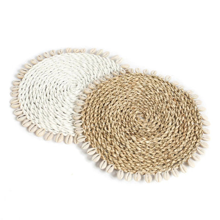 Zeegras schelp pannenonderzetter - wit