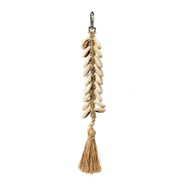 De raffia visgraatsleutelhanger - naturel wit
