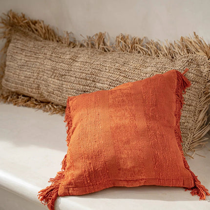 De raffia kussenhoes rechthoekig - naturel - 35x100