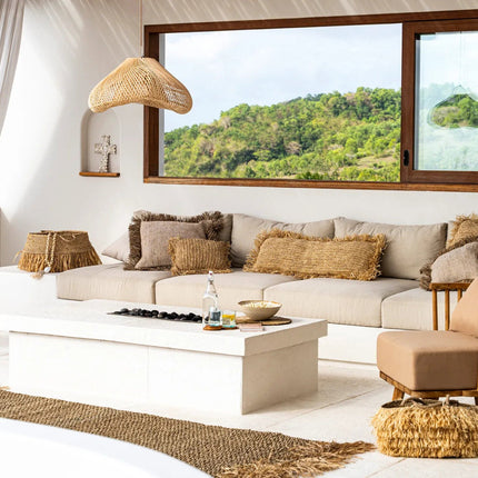 De raffia kussenhoes rechthoekig - naturel - 35x100