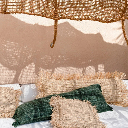 De raffia kussenhoes rechthoekig - naturel - 35x100