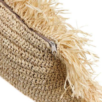 De raffia kussenhoes rechthoekig - naturel - 35x100