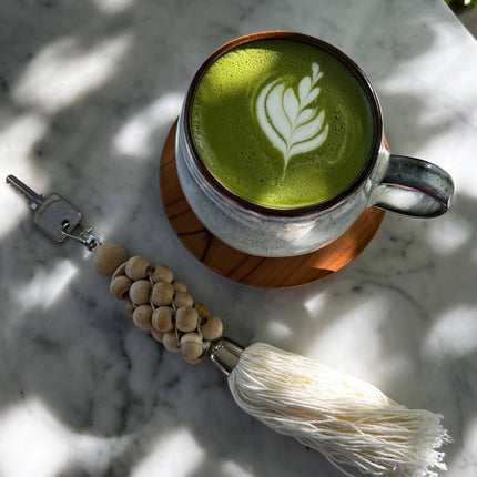 Houten kralensleutelhanger - naturel wit