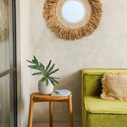 De raffia cowrie-spiegel - natuurwit