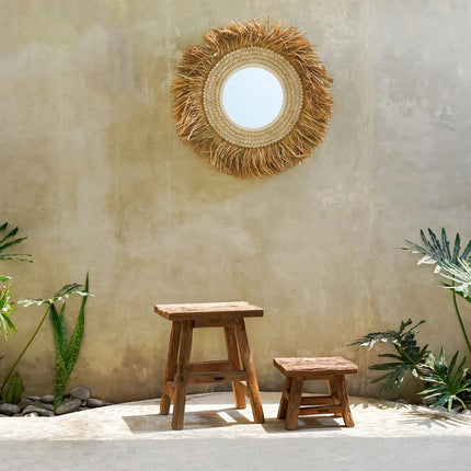 De raffia cowrie-spiegel - natuurwit