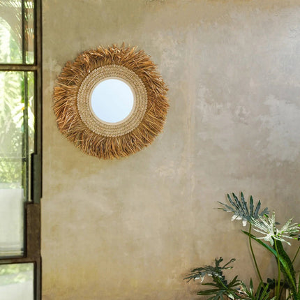 De raffia cowrie-spiegel - natuurwit