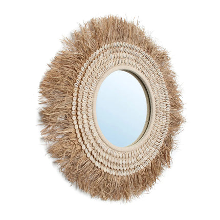 De raffia cowrie-spiegel - natuurwit