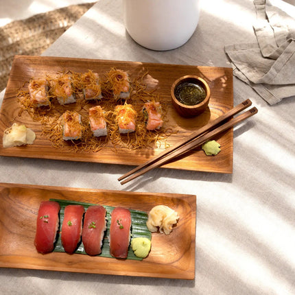 Het teakwortel sushibord - L