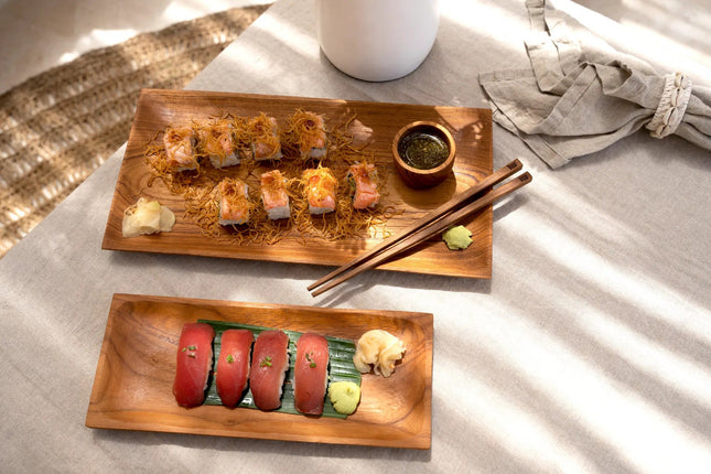 Het teakwortel sushibord - L