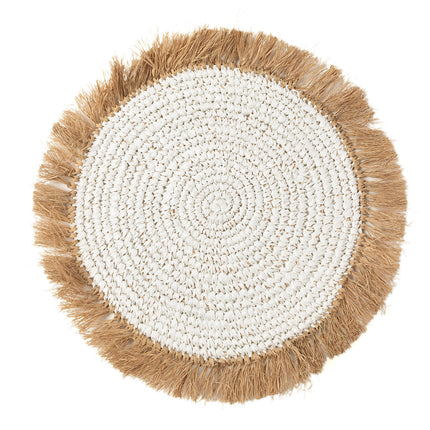 De placemat van waterhyacint en raffia - wit/naturel