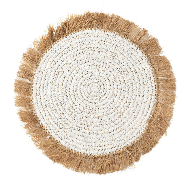 De placemat van waterhyacint en raffia - wit/naturel