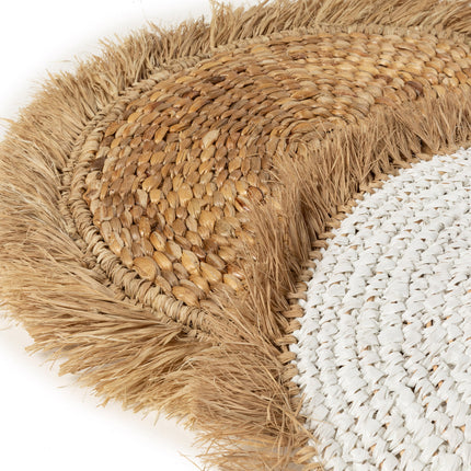 De placemat van waterhyacint en raffia - wit/naturel