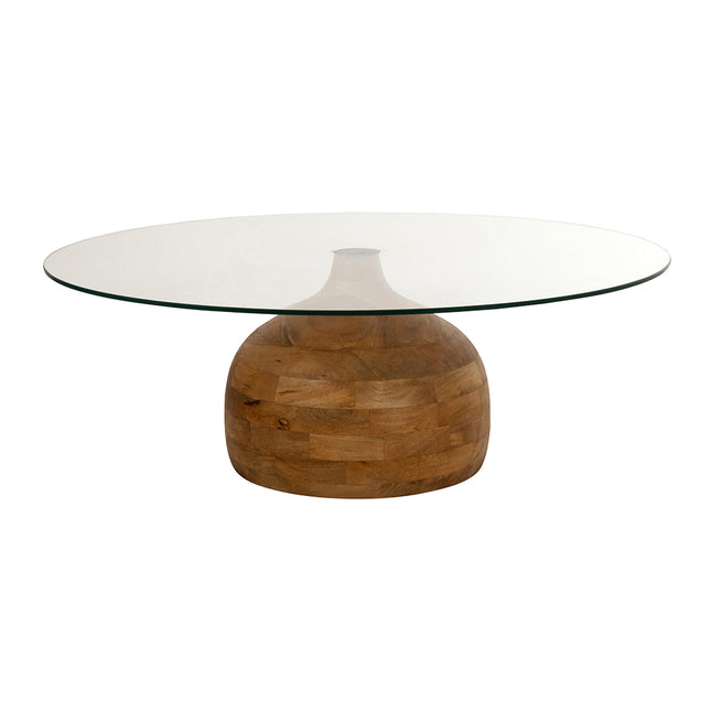 Stella coffee table Ø100, H35, Smooth Natural, Clear glass