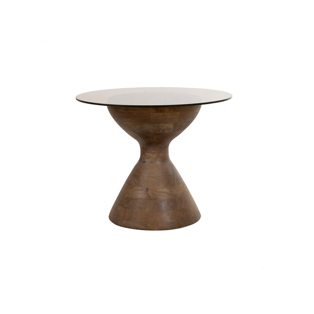 Yves bijzettafel Ø57, H47, bruine walnoot, gerookt glas