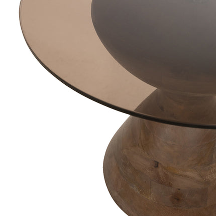 Yves bijzettafel Ø57, H47, bruine walnoot, gerookt glas