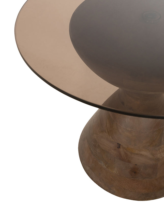 Yves bijzettafel Ø57, H47, bruine walnoot, gerookt glas
