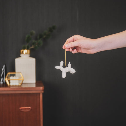 Ornament - Ballon Hond hanger - Keramiek - Wit - 6,5x3x6cm