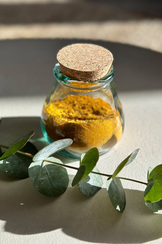 De Belly glazen pot - blauw - S