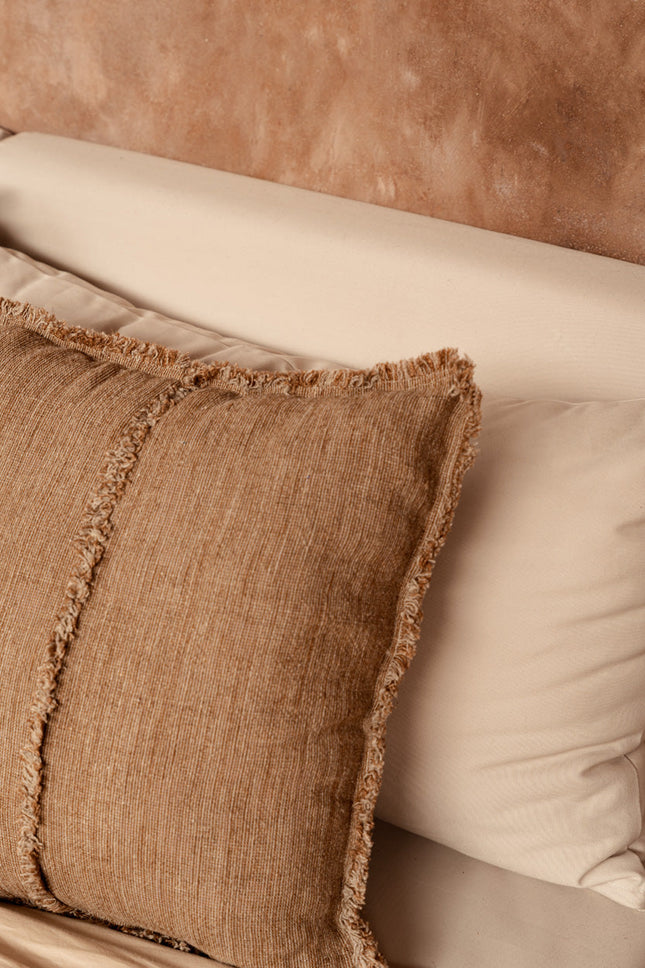 De Sahara kussenhoes met franjes - naturel bruin - 50x50