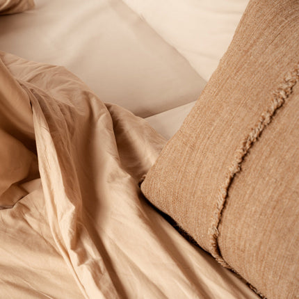 De Sahara kussenhoes met franjes - naturel bruin - 50x50