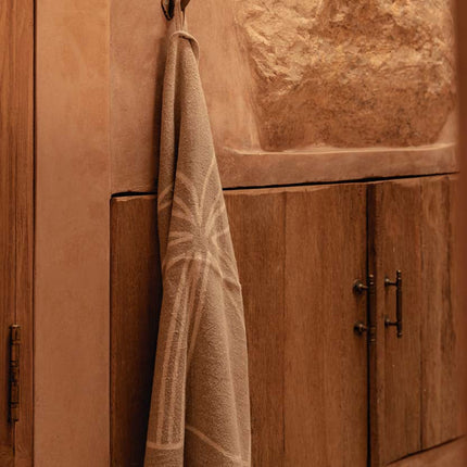 Linnen keukendoek met palmboom - naturel wit - 50x70