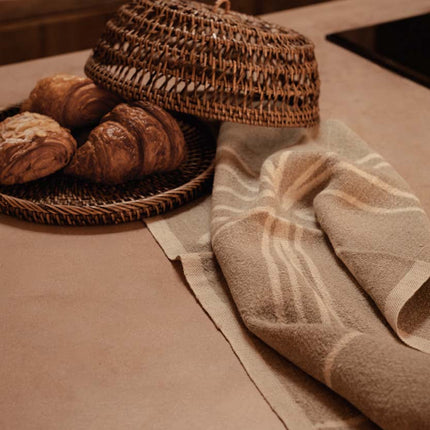 Linnen keukendoek met palmboom - naturel wit - 50x70