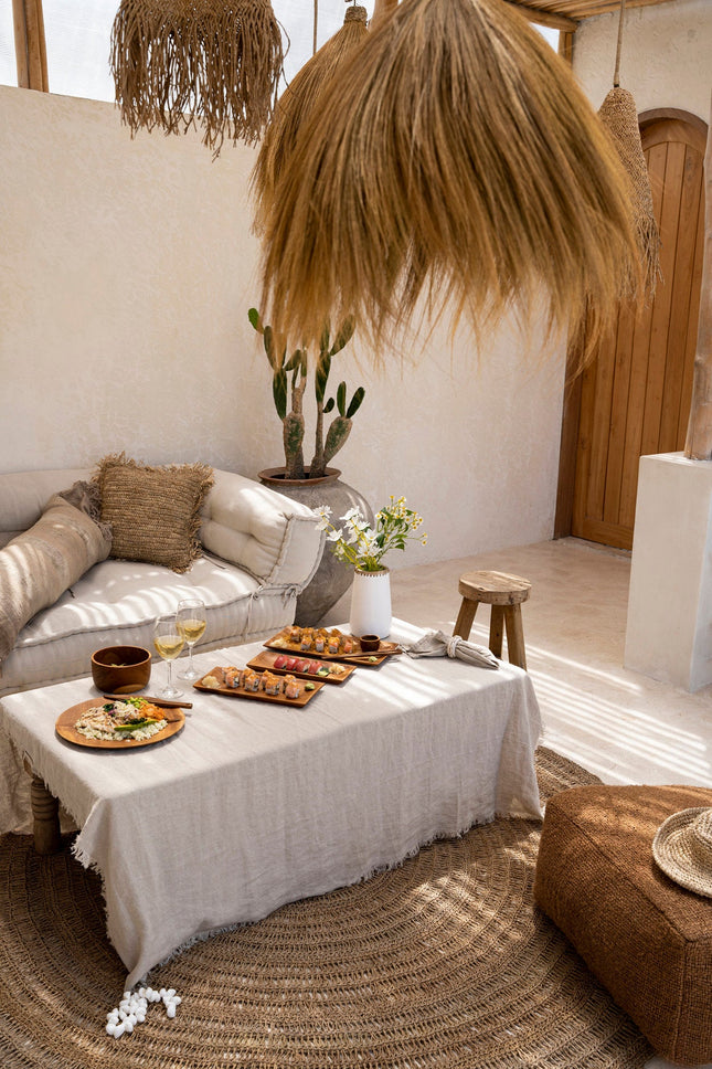 Het linnen tafelkleed - beige - 150x150