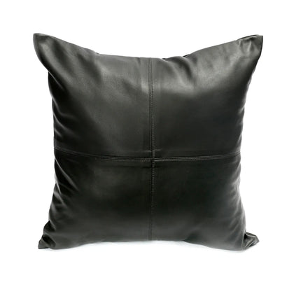 Leren kussenhoes met vier panelen - zwart - 40x40